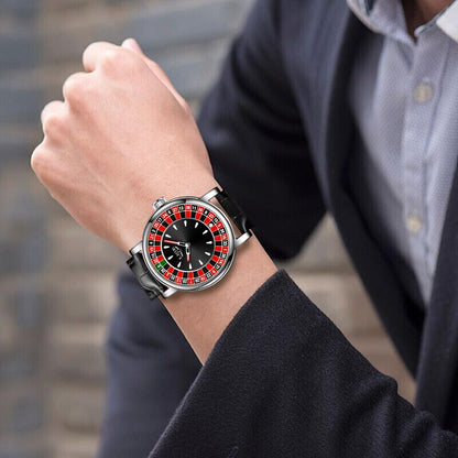 HOTMens Watches,Unique Roulette Style Quartz Analog Watch,45MM Big Face Alloy Waterproof Glowing Watch for Men,Exquisite and Durable Leather Strap,Casual Fashionable Men's Wrist Watches