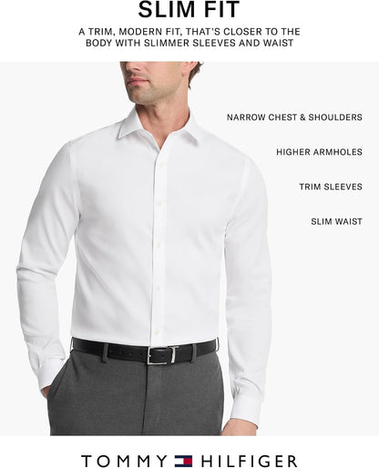 HOTTommy Hilfiger Men's Slim Fit Non Iron Solid Dress Shirt