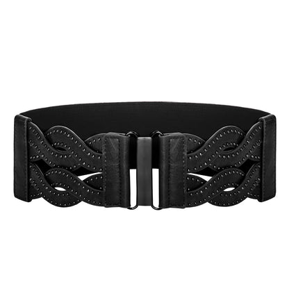HOTGRACE KARIN Wide Belts for Women Elastic Waist Belt | 3 inch wide stretchy waistband, Woven design, Golden buckle, For dresses skirt, Vintage casual boho western style