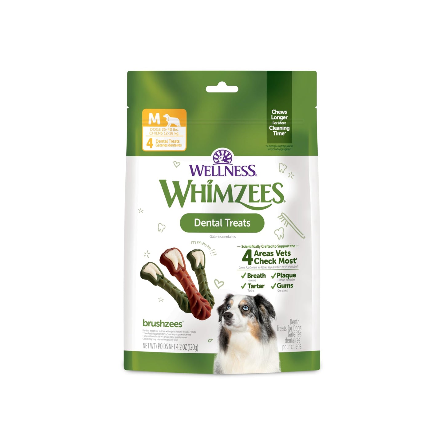 HOTWhimzees Wellness Brushzees Natural Dog Dental Treat, VOHC Accepted Chews, Freshens Breath, Extra-Small Size, 12.7 oz Bag, 48 Count