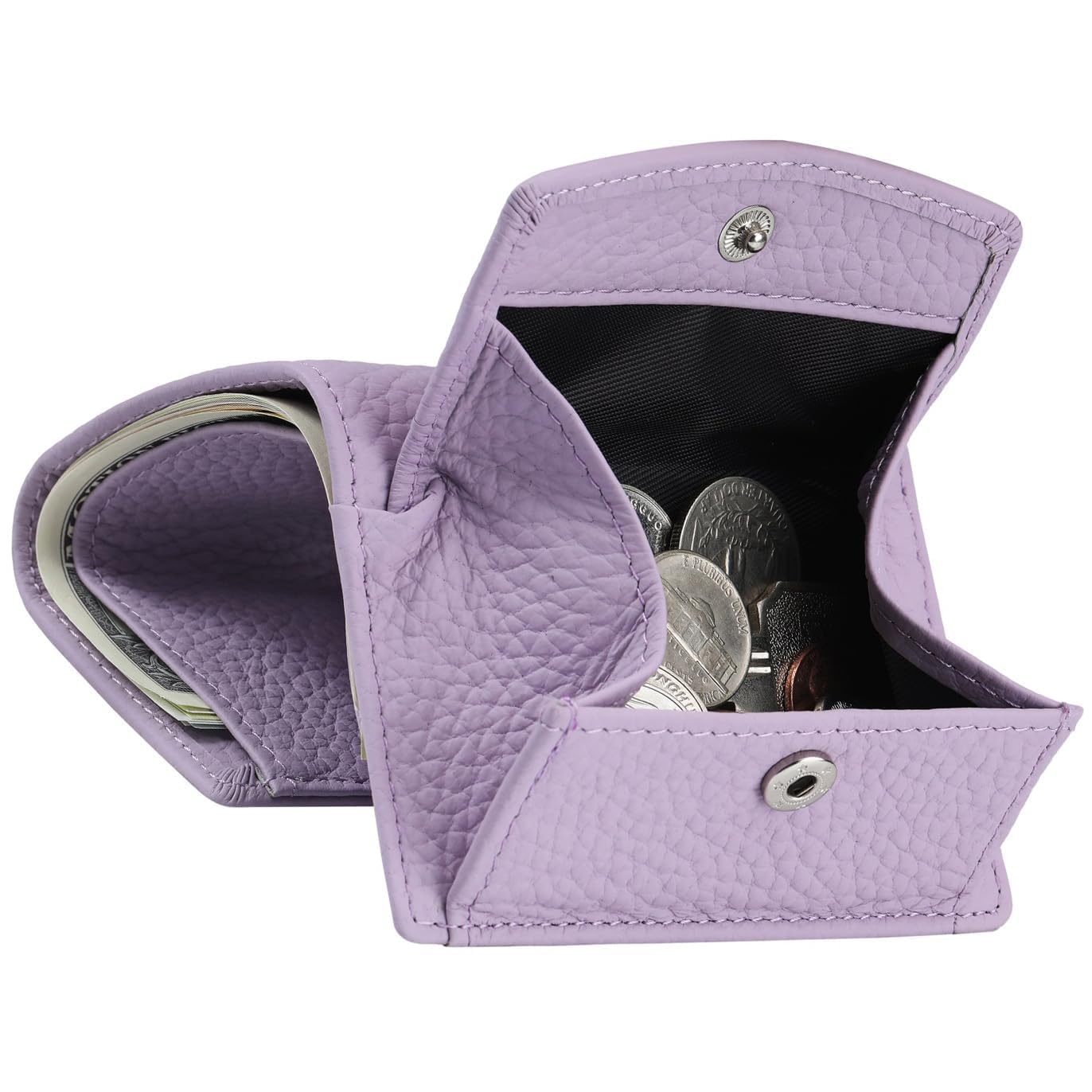 HOTKarmiir RFID Small Leather Wallet for Women with Coin Pouch Compact Trifold Mini Pocket Wallet with Cash Slot and Card Holders (Light Purple)