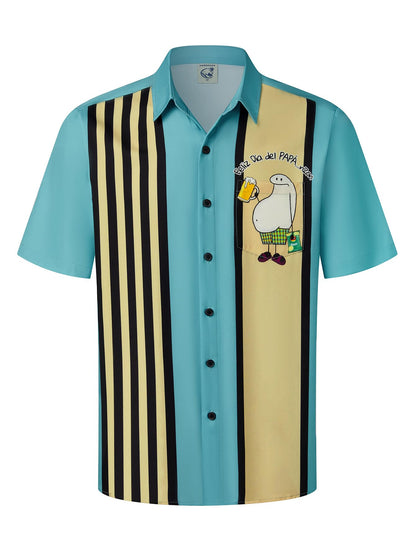 HOTHardaddy Men's Vintage Bowling Shirt Short Sleeve Button Down Hawaiian Summer Beach Printed Casual Shirts