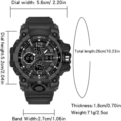 HOTWaterproof Sports Watch for Men with Night Light, Dual Display Analog Digital Outdoor Swimming Surfing Military Tactics Wrist Watch Alarm Stopwatch