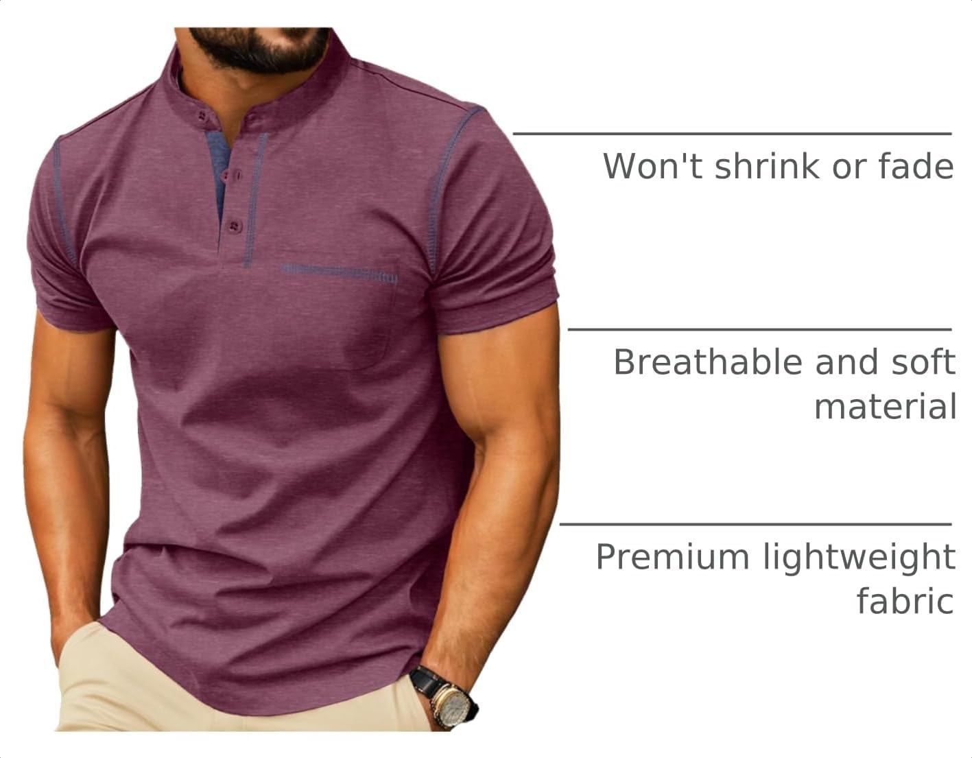 HOTSailwind Mens Henley Shirts Short Sleeve Summer Casual Classic Cotton T Shirts Pocket Button Shirt