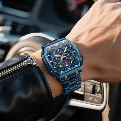 HOTOLEVS Watches for Men Analog Quartz Luxury Diamond Waterproof Chronograph Stainless Steel Big Face Square Date Moon Phase Roman Numeral Dress Mens Watches