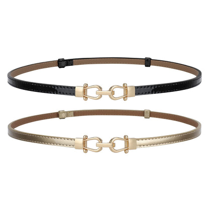 HOTJASGOOD Leather Skinny Belts for Women Plus Size Ladies Thin Waist Belts Adjustable for Jeans Pants Dresses with Gold Buckle