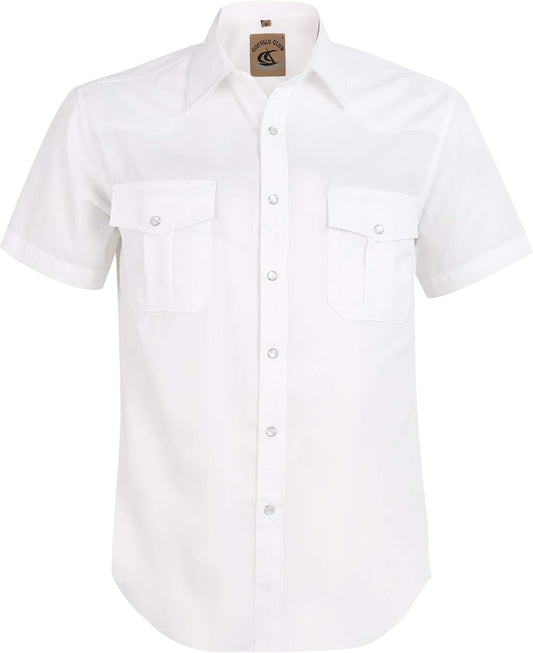 HOTMens Western Cowboy Pearl Snap Short Sleeve Casual Two Pockets Work Solid Derss Button Up Wrinkle Free Shirts