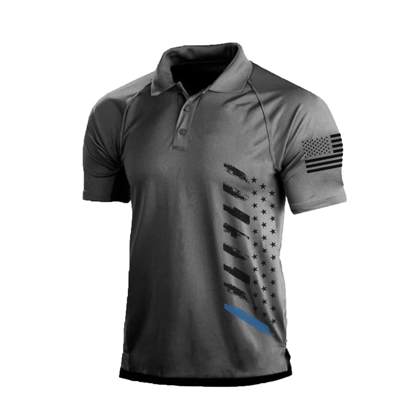 HOTMen's Polo Shirt Short Sleeve Quick Dry American Flag Print Graphic Split Color Golf Shirt for Sport