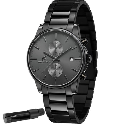 HOTStylish Stainless Steel Men's Watches with Functional Chronograph Subdials | Analog Waterproof Watches for Men, Solid Feel, Auto Date, 60-Second & 1/10-Second Timers, Gifts for Men Dad Husband Boyfriend