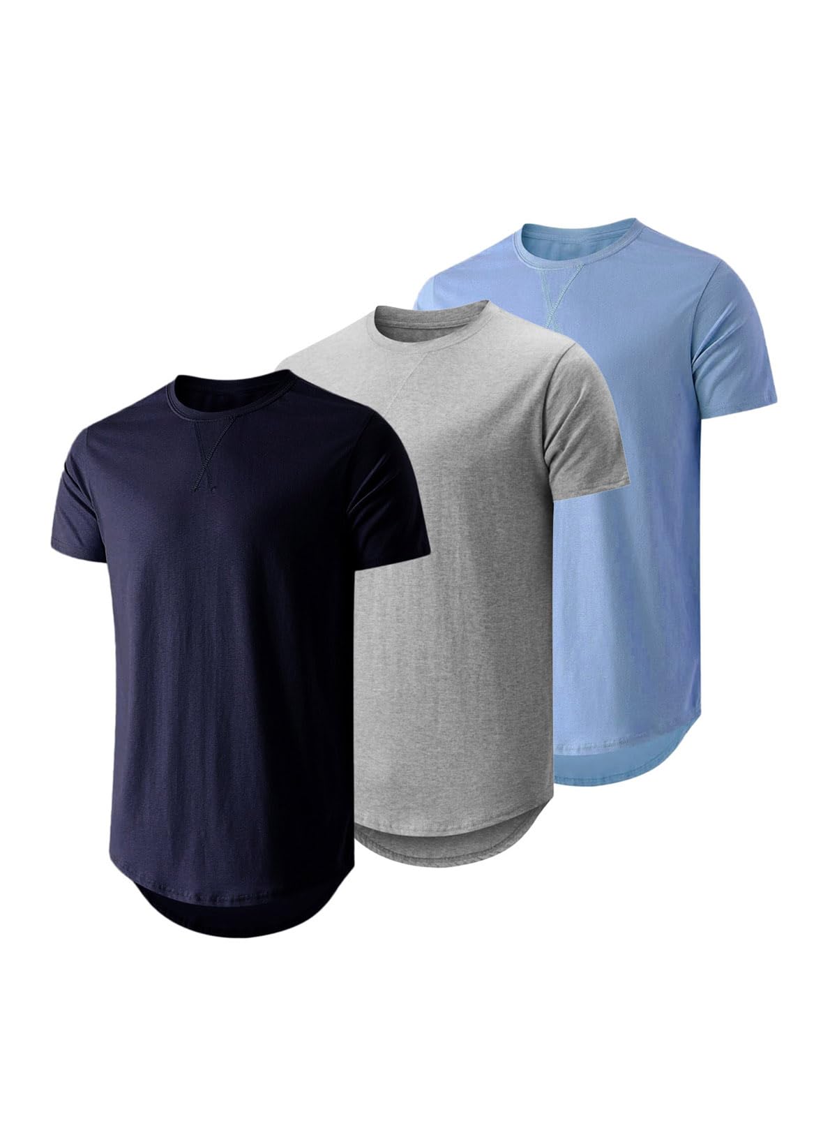 HOTJMIERR Mens 3 Pack Cotton Hipster Hip Hop Longline Crewneck T-Shirt