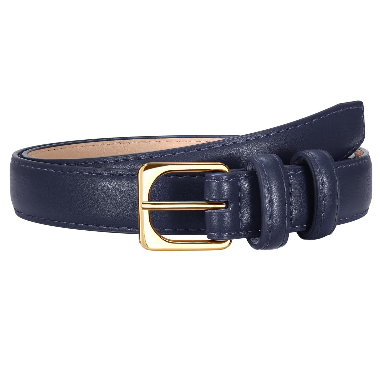 HOTVONMELLI Womens Thin Leather Belt for Jeans Pants Dress Fashion Skinny Belt with Gold Buckle for Women