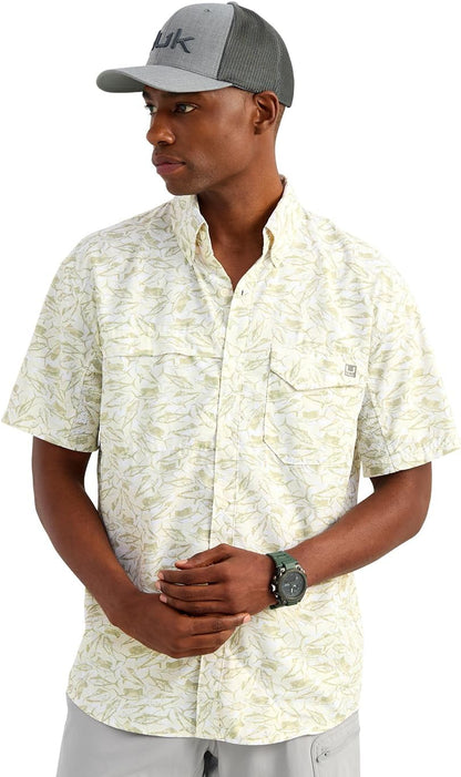 HOTHUK Men's Tide Point Kc Scott Original Artwork Short Sleeve Shirt, Fishing Button Down