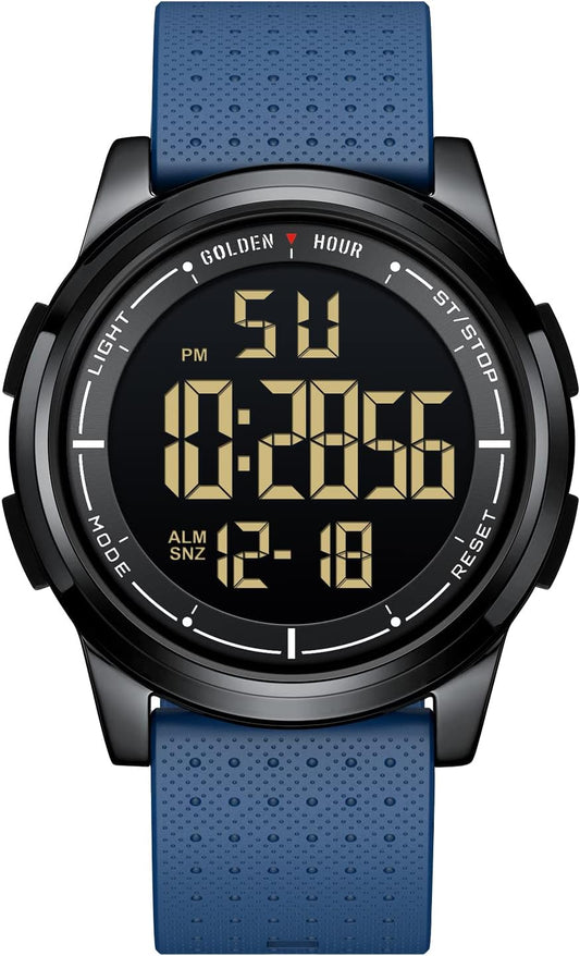 HOTGOLDEN HOUR Ultra-Thin Minimalist Sports Waterproof Digital Watches Men with Wide-Angle Display Rubber Strap Wrist Watch for Men Women