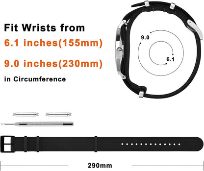 HOTANNEFIT Nylon Watch Band 16mm 18mm 20mm 22mm, One-Piece Waterproof Military Watch Straps with Heavy Buckle