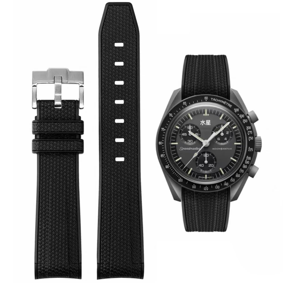 HOTBands for Moonswatch Watch Rubber for Omega x Swatch MoonSwatch 20mm Rolex Seiko Watch Silicone Men with Stainless Steel Replacement Bracelet Original Bracelet Omega x Swatch MoonSwatch Speedmaster