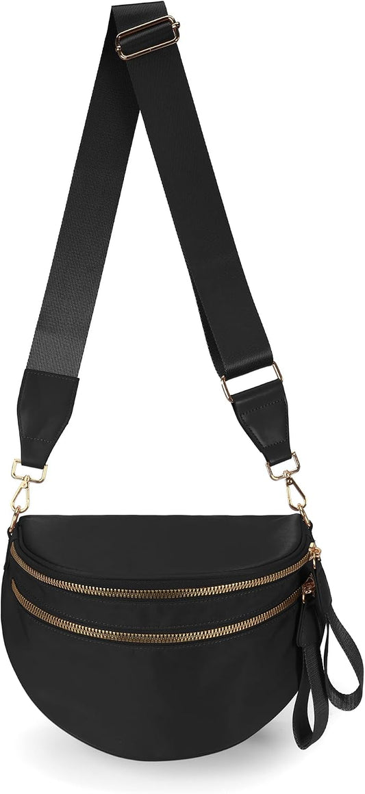 HOTFEIBOON Spacious Nylon Crossbody Bag Bum Bag Handbags Wallets Purses Trendy Shoulder Bag for Women