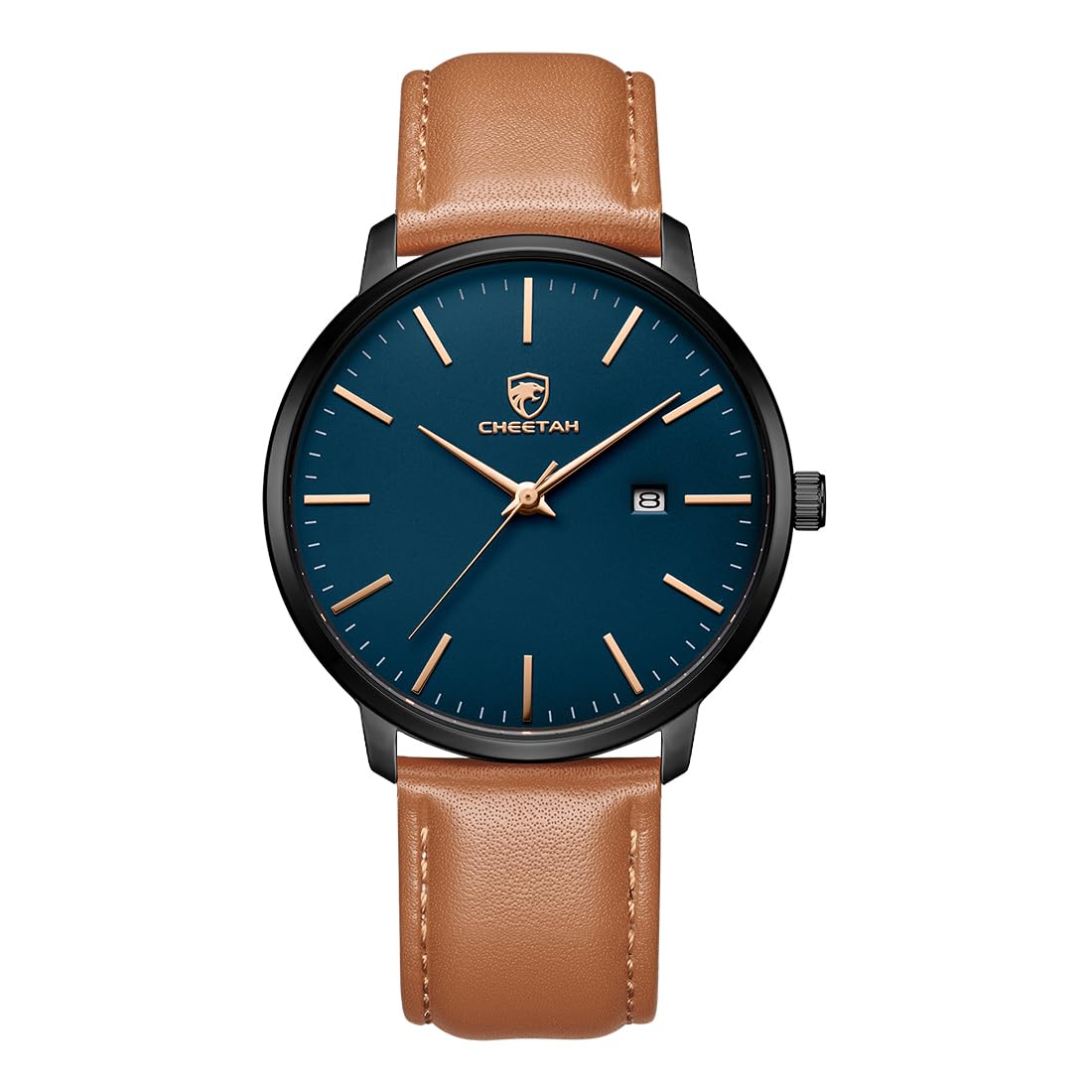 HOTCHEETAH Minimalist Waterproof Quartz Watches for Men with Leather Strap, Auto Date
