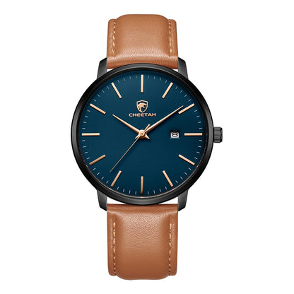 HOTCHEETAH Minimalist Waterproof Quartz Watches for Men with Leather Strap, Auto Date