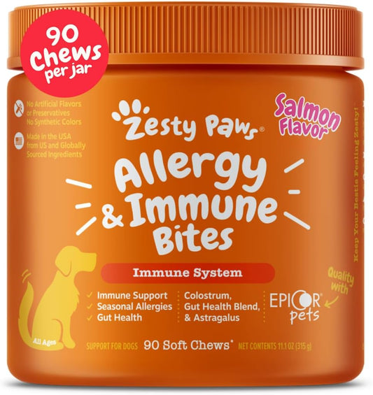 HOTZesty Paws Dog Allergy Relief Chews, Dog Probiotics for Itchy Skin and Ears, Salmon, 90ct
