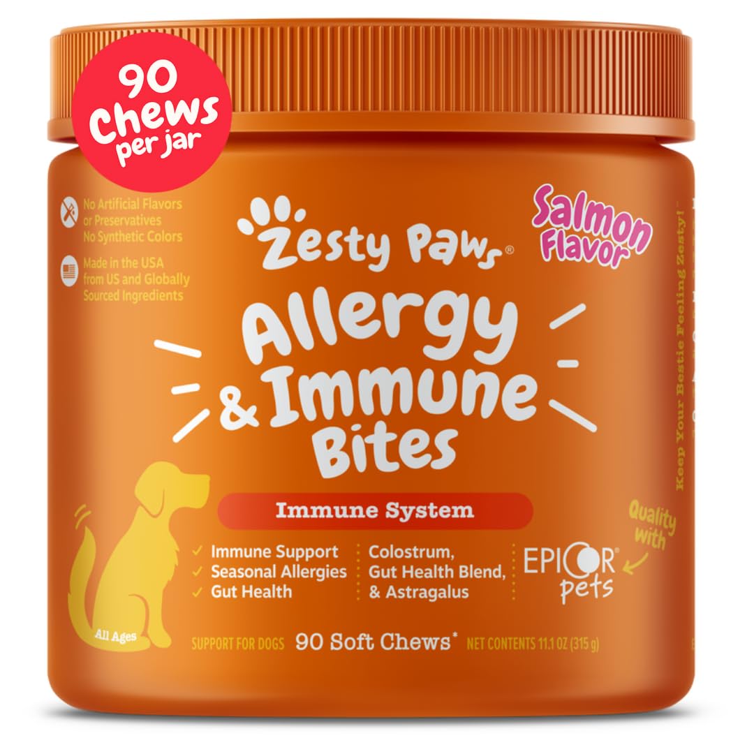 HOTZesty Paws Dog Allergy Relief Chews, Dog Probiotics for Itchy Skin and Ears, Salmon, 90ct
