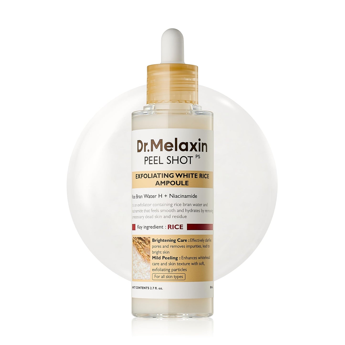 HOTDr.Melaxin Peel Shot Black Rice Exfoliating Ampoule, Face Exfoliator with AHA BHA Niacinamide Rice Bran Water, Blackhead Remover, Pore Minimizer, Brightening Glass Skin Serum, Korean Skin Care, 2.7 oz