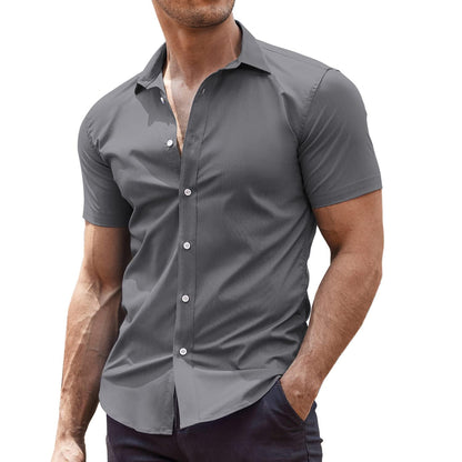 HOTCOOFANDY Men's Muscle Fit Dress Shirts Wrinkle-Free Short Sleeve Casual Button Down Shirt