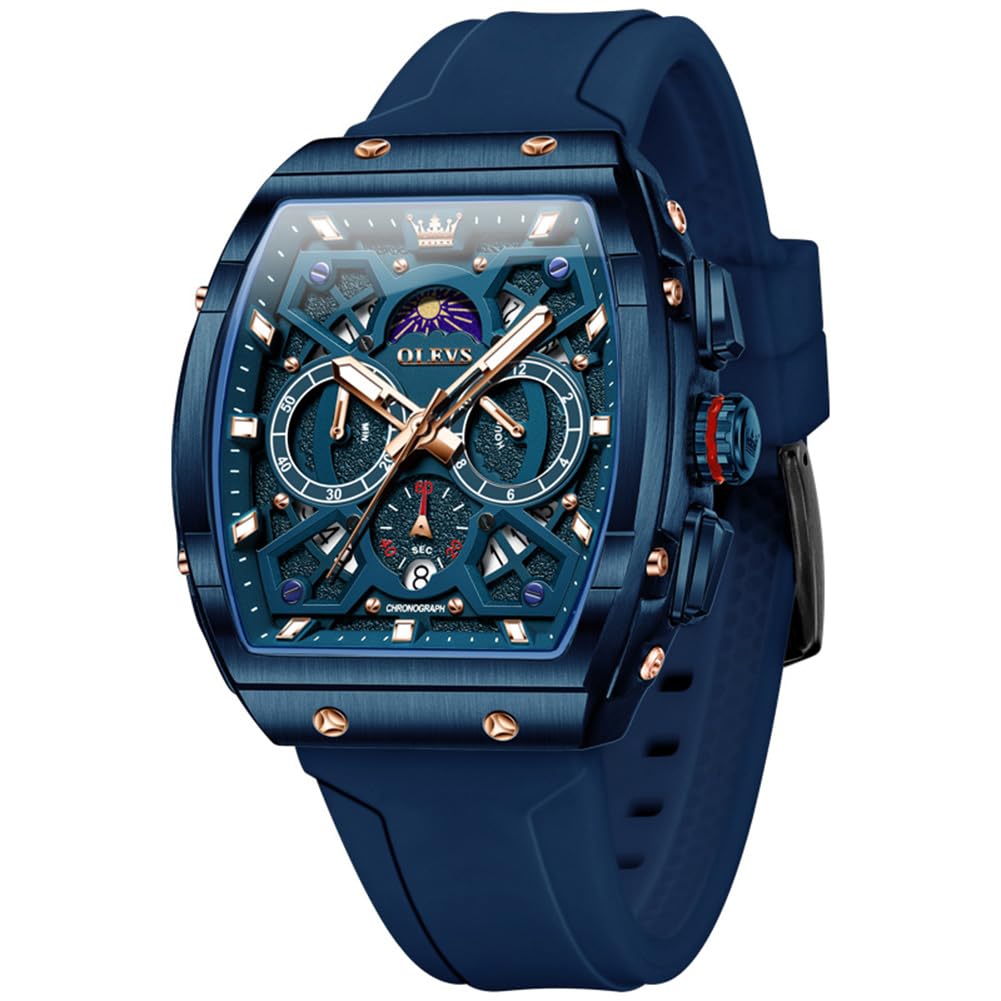 HOTOLEVS Watch Men Luxury Casual Square Skeleton Chronograph Watches