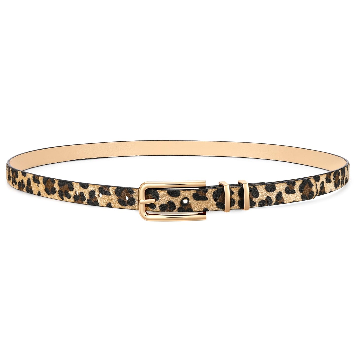HOTJASGOOD Women's Skinny PU Leather Belt Thin Waist Belt with Gold Buckle for Jeans Pants Dresses 0.7