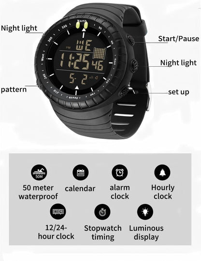 HOTMen's Digital Sports Watch Military Waterproof Tactical Watch with LED Backlight Watches for Men
