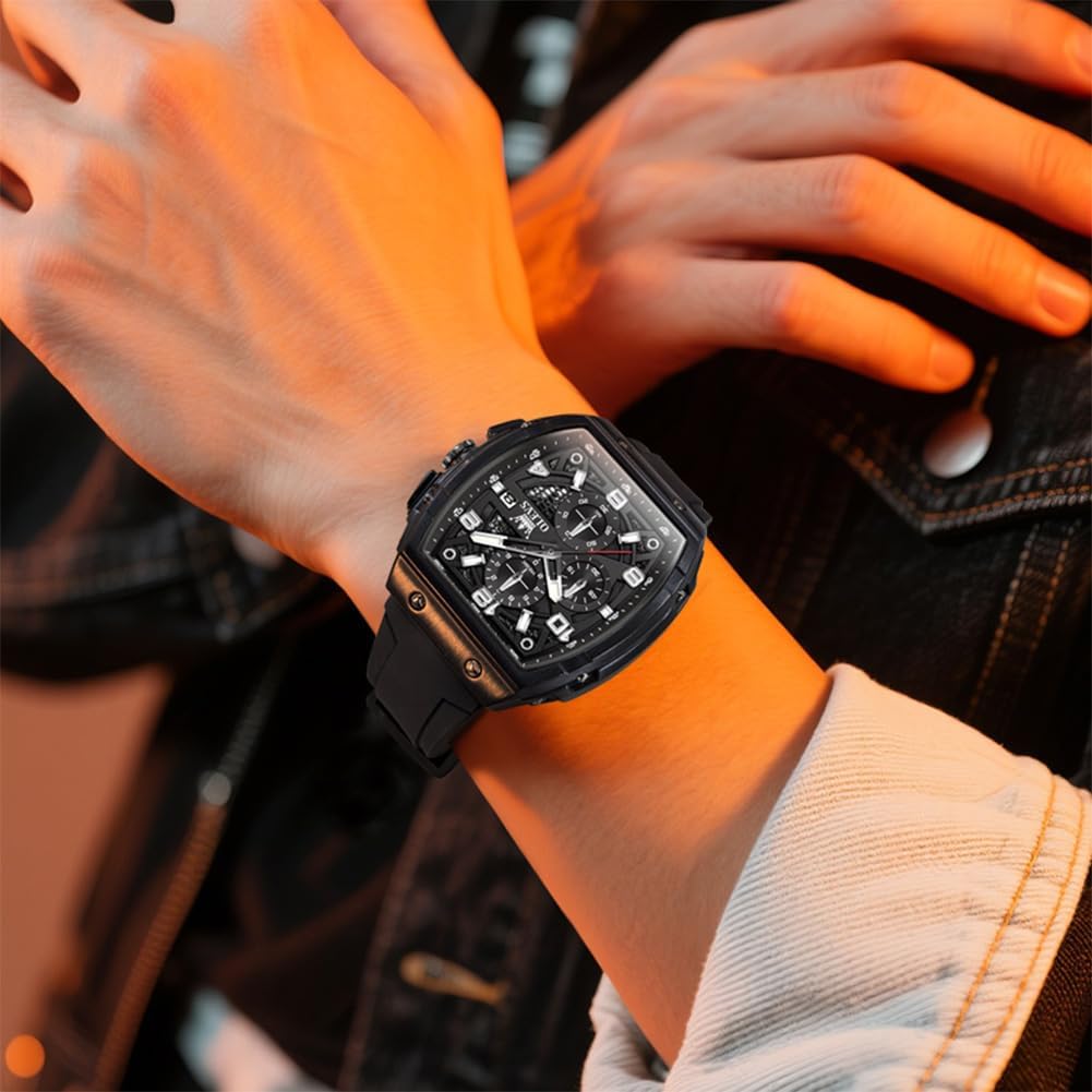 HOTOLEVS Mens Watches Stylish Chronograph Waterproof Luminous Silicon Strap Multifunction Watches for Men Business Men Wrist Watch