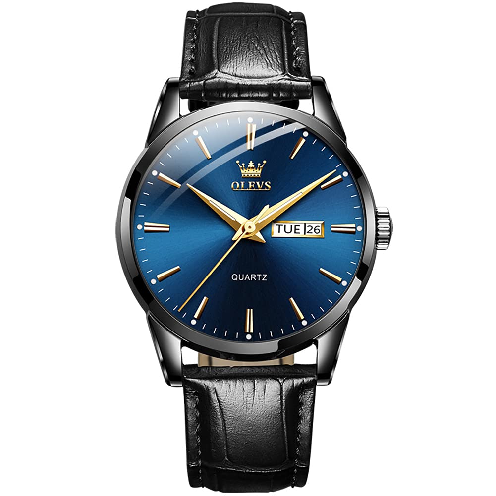 HOTOLEVS Men's Simple Watch with Day and Date, Stainless Steel Analog Quartz Watches for Men, Classic Luminous Hands Men's Dress Watches, Black/White/Blue Dial