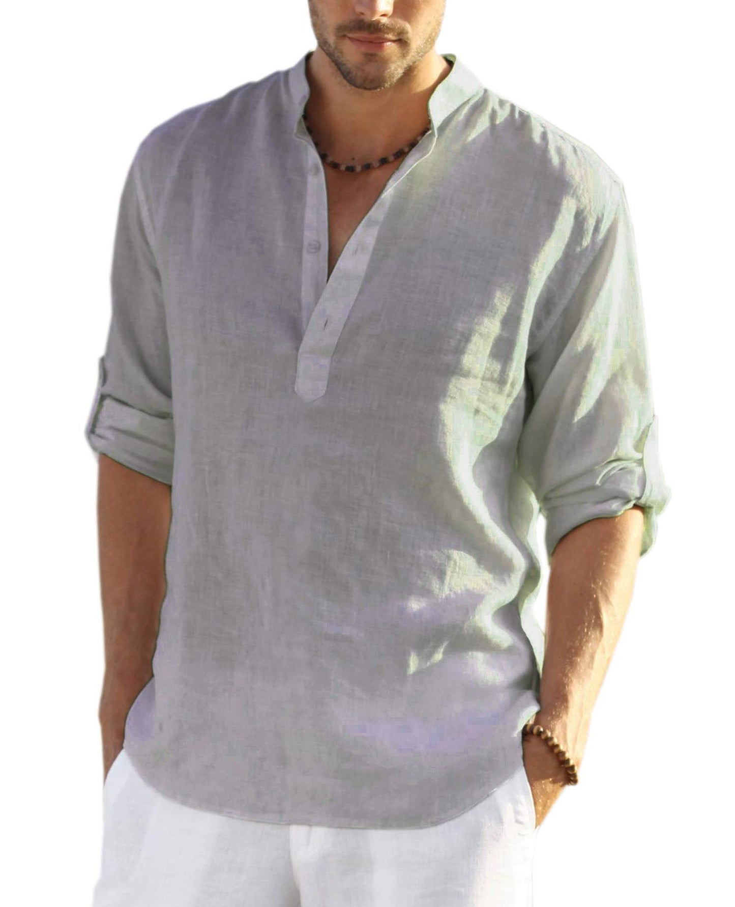 HOTCOOFANDY Men's Cotton Linen Henley T-Shirt Long Sleeve Hippie Casual Beach T-Shirts