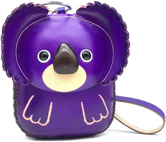 HOTHandmade Vintage Genuine Leather 3D Animal Koala Bear Coin Purse (Purple)