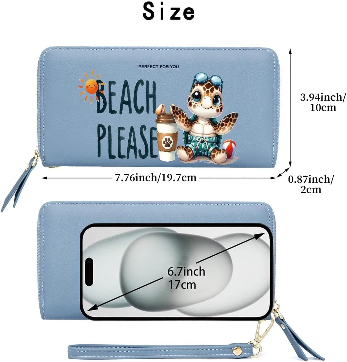 HOTKUKOO Cartoon Turtle Long Wallet for Women - RFID Blocking with Multi Card Slots, Large Capacity Wristlet Travel Purse, Cash Clutch Billfold with Zipper Coin Pocket, Gift for Ladies & Girls