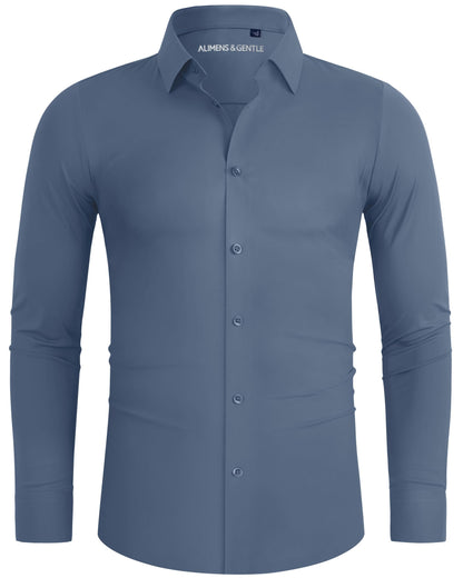 HOTAlimens & Gentle Stretch Mens Dress Shirts Slim Fit Long Sleeve Casual Skinny Muscle Fit Wrinkle Free Button Down Shirt