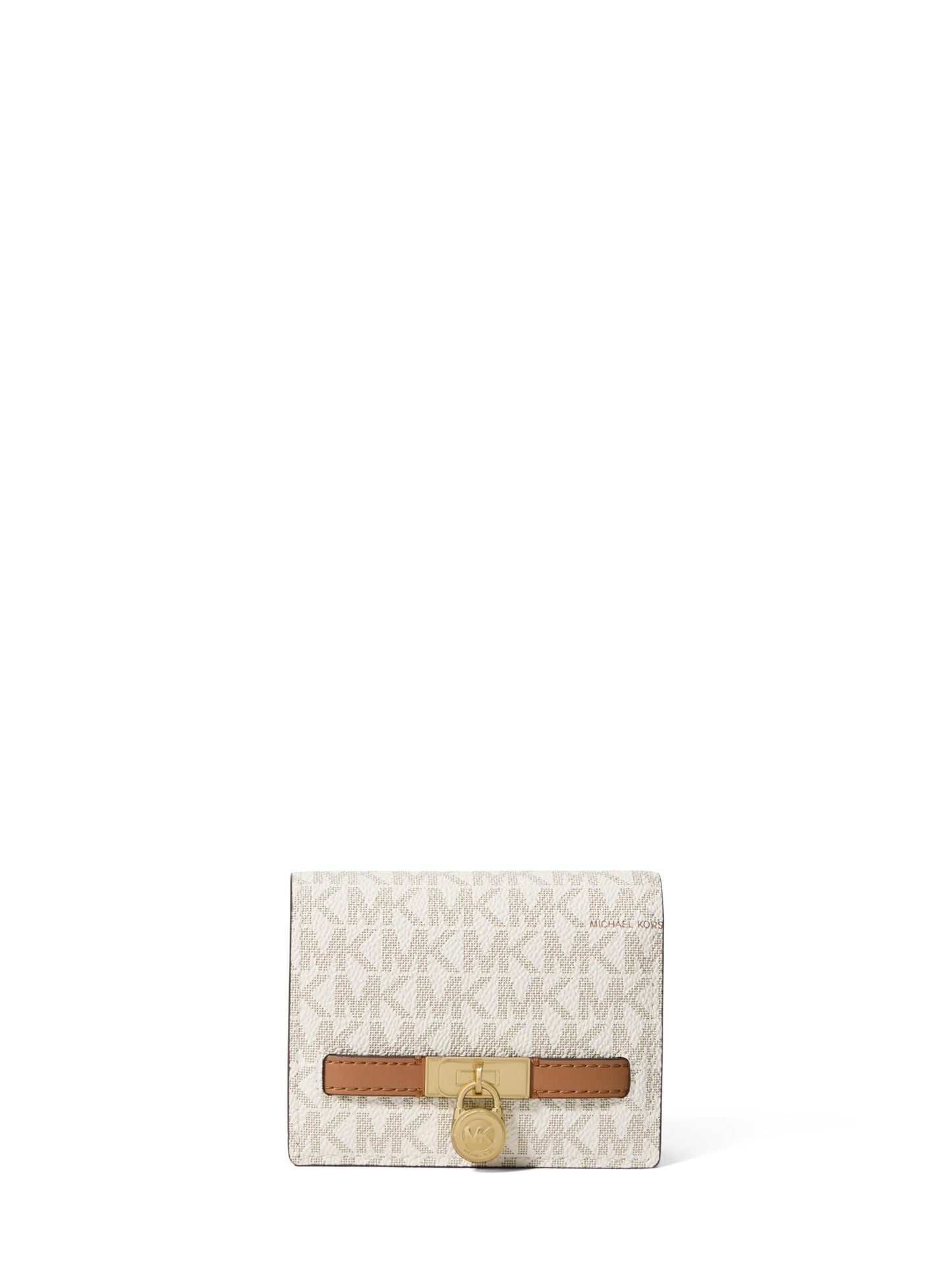 HOTMichael Kors Hamilton Small Compact Wallet, Gold-Tone Hardware/MK Signature Coated Twill/Brown/Black