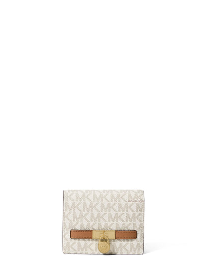 HOTMichael Kors Hamilton Small Compact Wallet, Gold-Tone Hardware/MK Signature Coated Twill/Brown/Black