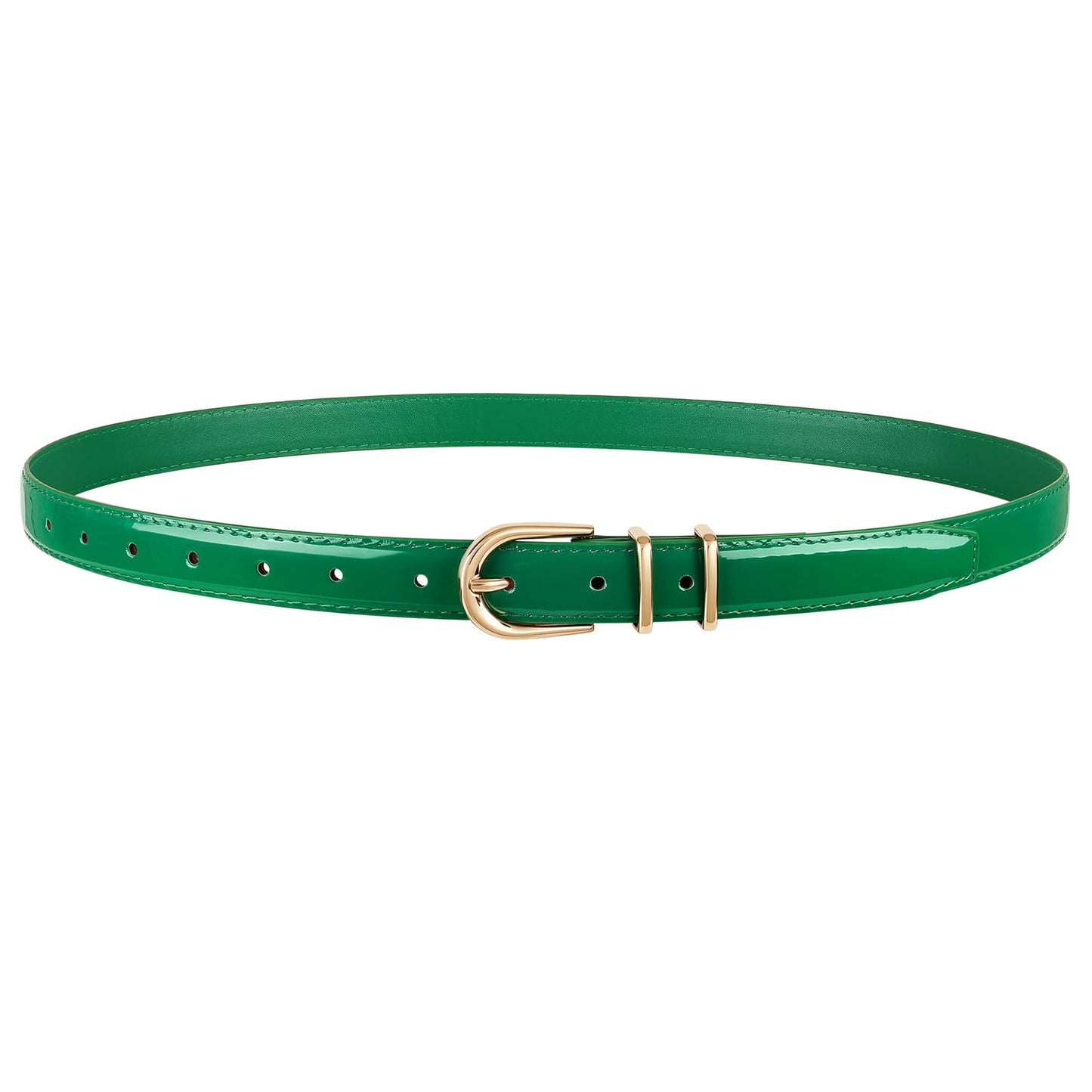 HOTJASGOOD Women Skinny Leather Belt for Jeans Pants Fashion Ladies Thin Belt for Dress with Gold Single Prong Buckle