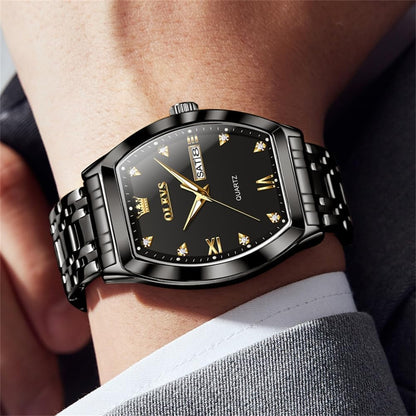 HOTOLEVS Mens Watches Luxury Business Analog Quartz Watches for Men with Stainless Steel Dress Date Waterproof Luminous Wrist Watches | Luxury Rectangle Face Tonneau Silver or Gold Stainless Steel Dress Watches for Men Roman Numerals with Black/Blue/White