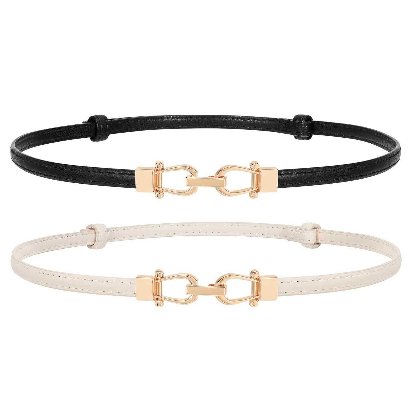 HOTJASGOOD Leather Skinny Belts for Women Plus Size Ladies Thin Waist Belts Adjustable for Jeans Pants Dresses with Gold Buckle