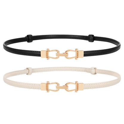 HOTJASGOOD Leather Skinny Belts for Women Plus Size Ladies Thin Waist Belts Adjustable for Jeans Pants Dresses with Gold Buckle