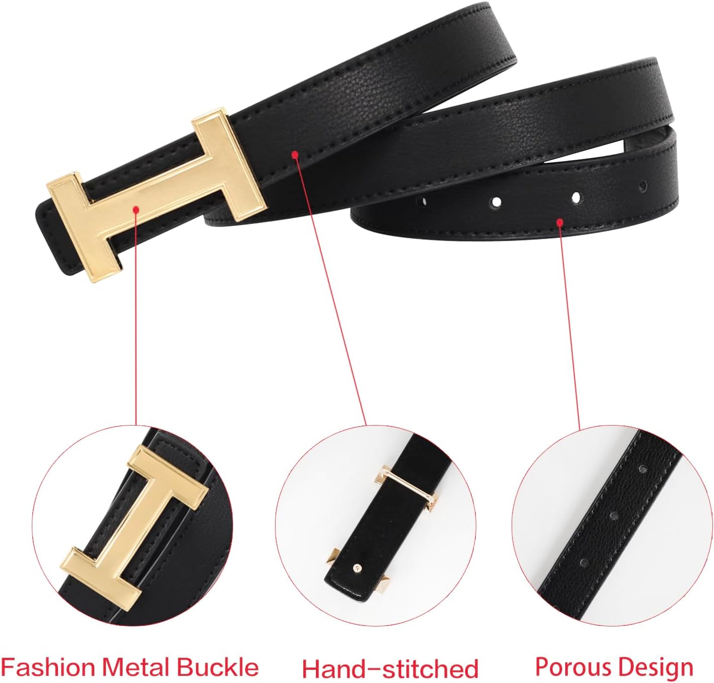 HOTRelang Women's Belts with Gold Buckle, Fashion Waist Band, Elegant Ladies' Belt, Gift for Women