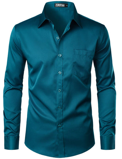 HOTZEROYAA Men's Urban Stylish Casual Business Slim Fit Long Sleeve Button Up Dress Shirt with Pocket
