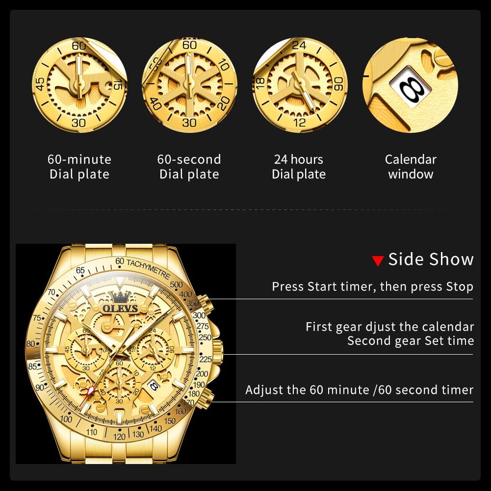 HOTOLEVS Watch for Men Skeleton Business Dress Stainless Steel Waterproof Luminous Mens Wrist Watch