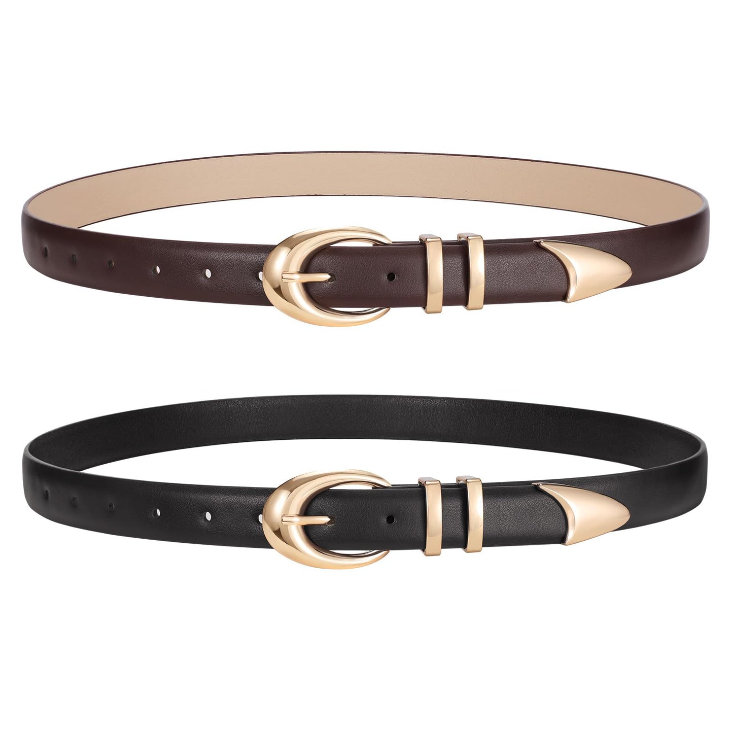 HOT2 Pack Women Leather Belts for Jeans Dress Fashion Ladies Belt with Gold Silver Buckle