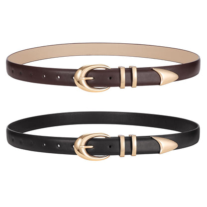 HOT2 Pack Women Leather Belts for Jeans Dress Fashion Ladies Belt with Gold Silver Buckle