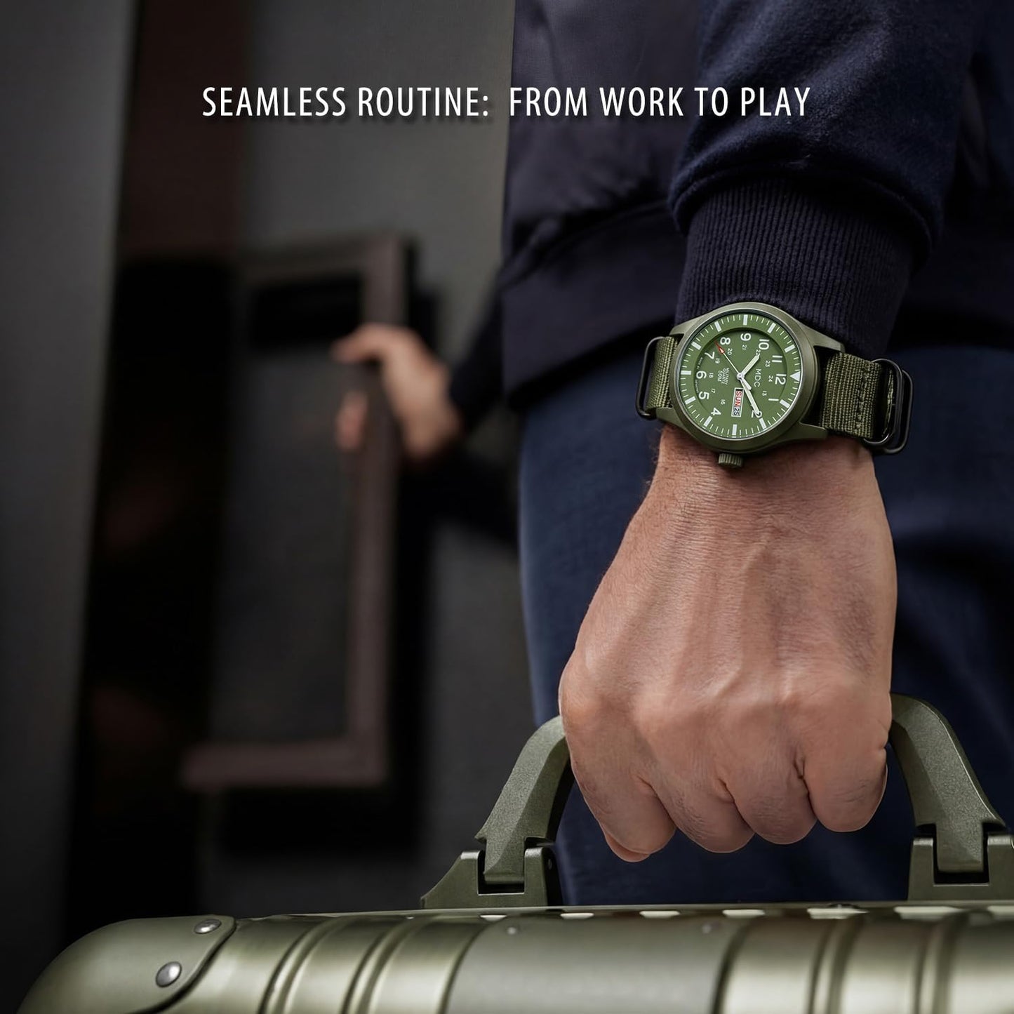 HOTInfantry Mens Military Field Watch, Vietnam Style, 12/24H, Green Nylon Band | Tactical Day Date, Waterproof, Analog Quartz, Army Green Strap for Outdoor Work, Veteran Gift