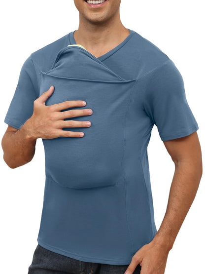 HOTMens Baby Carrier Shirt Dad Shirt for Men Short Sleeve Pocket Tee Shirts | New Dad Gifts T-Shirt Baby Wearing Skin to Skin Shirts