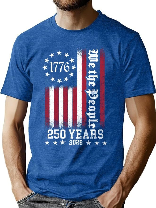 HOT250th Anniversary Shirts for Men 4th of July Shirt America Flag Patriotic Graphic Independence Day Casual Tops