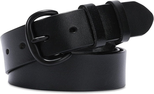 HOTWHIPPY Women Leather Belt for Jeans Pants Dresses Black Ladies Waist Belt with Pin Buckle